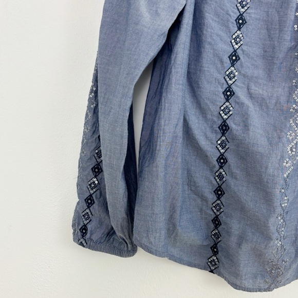 Chico’s 100% Cotton Chambray Embroidered Sequins Coastal Long Sleeves Size 2 - Picture 12 of 16